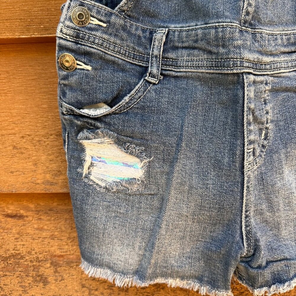 Cat & Jack Girls Sequin Super Stretch Denim Overall Shorts Size L 10/12 - Picture 7 of 11